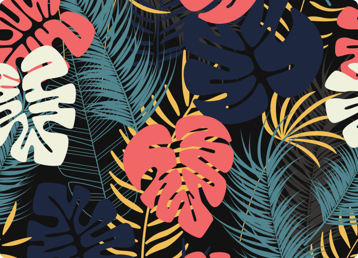 Summer seamless tropical pattern with colorful monstera palm leaves