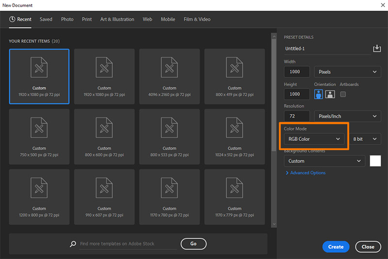 Setting the Color Mode in Photoshop