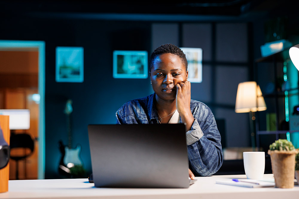Woman working on a laptop